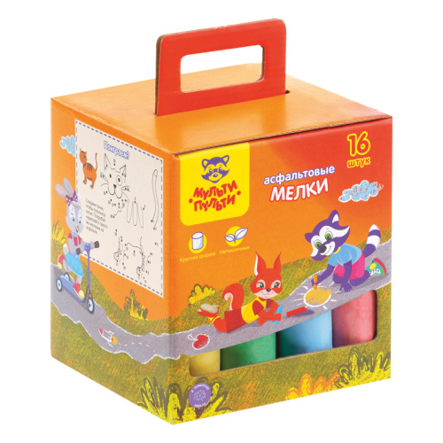 Мелки цветные для асфальта Мульти-Пульти 16 шт., 6 цв., круглые, картонная коробка