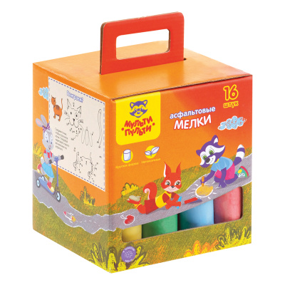 Мелки цветные для асфальта Мульти-Пульти 16 шт., 6 цв., круглые, картонная коробка