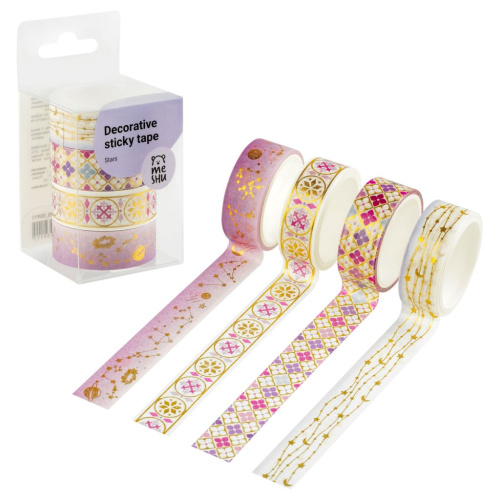 Набор клейких декоративных лент MESHU "Stars", 4 шт