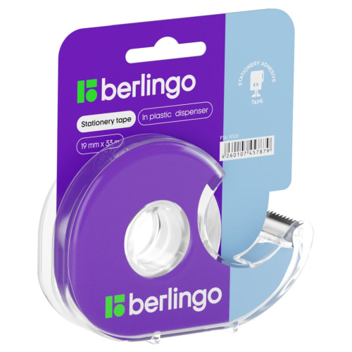 Клейкая лента Berlingo 19мм*33 м, прозрачная, в пластиковом диспенсере, европодвес