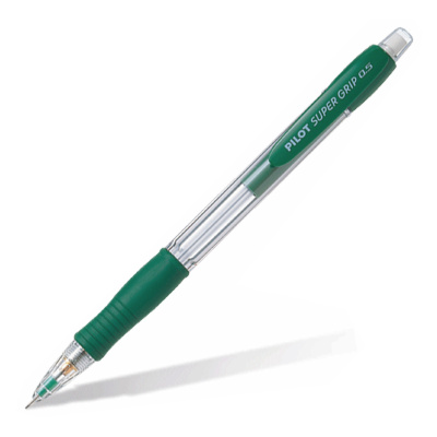 Карандаш механический Pilot "Super Grip" 0,5 мм с ластиком, зеленый корпус, прорезиненный
