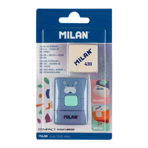 Ластик и кисточка Milan "COMPACT Fun Animals+1" запасной ластик 430 в блистере 3,9х2,9х0,9 см