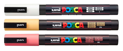 Набор маркеров POSCA PC-3M, 3 шт, белый/абрикосовый/кораллово-розовый, в блистере