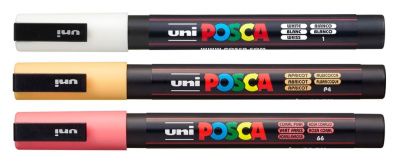 Набор маркеров POSCA PC-3M, 3 шт, белый/абрикосовый/кораллово-розовый, в блистере
