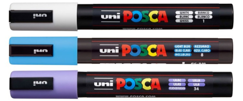 Набор маркеров POSCA PC-5M, 3 шт, белый/голубой/сиреневый, в блистере