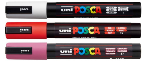 Набор маркеров POSCA PC-5M, 3 шт, белый/красный/малиновый, в блистере