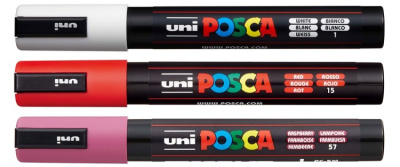 Набор маркеров POSCA PC-5M, 3 шт, белый/красный/малиновый, в блистере