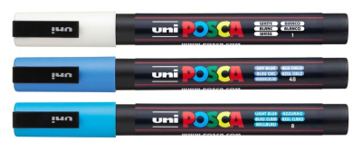 Набор маркеров POSCA PC-3M, 3 шт, белый/голубое небо/голубой, в блистере