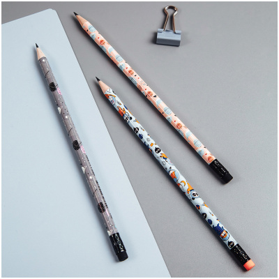 Набор карандашей чернографитных MESHU "Space" 3 шт, HB, с ластиком, ассорти, европодвес