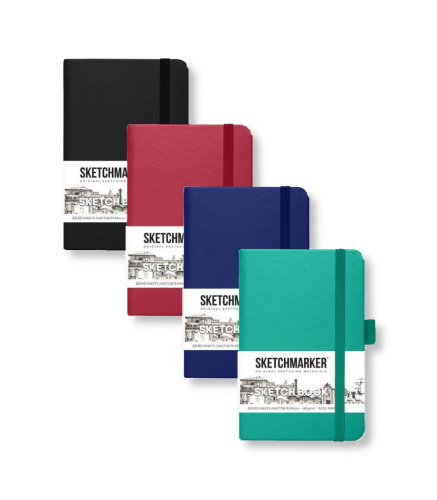 Блокнот для зарисовок Sketchmarker 9*14 cм 80 л 140 г, твердая обложка Неоновый коралл