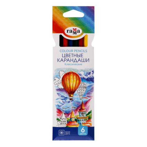 Набор карандашей цветных Гамма "Классические" 6 цв., заточен., картон. упаковка, европодвес