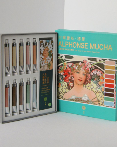 Набор акварели традиционной китайской Super Vision "Alphonse Mucha" 10 цв*8 мл туба, картон + цветов