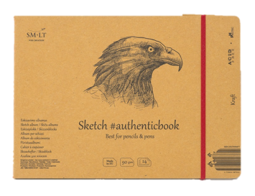 Скетчбук SMLT Kraft #authenticbook (крафт) с резинкой 24,5x17,8 см 24 л 90 г