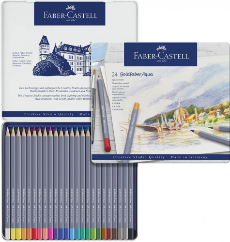 Набор карандашей акварельных Faber-castell "Goldfaber Aqua" 24 цв, в металлической коробке