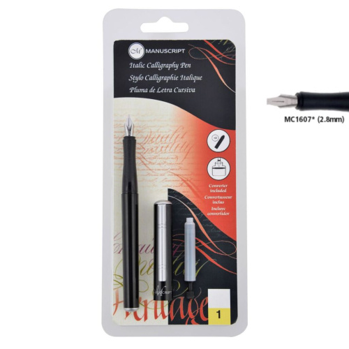 Ручка перьевая с конвертером Manuscript Italic 4B черный, блистер