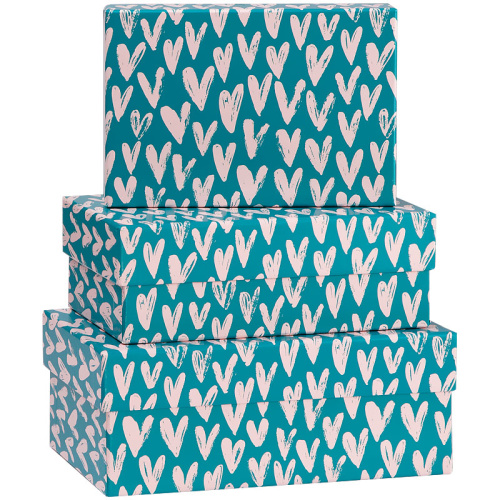 Набор прямоугольных коробок 3в1, MESHU "Hearts", (19*12*7,5-15*10*5см)