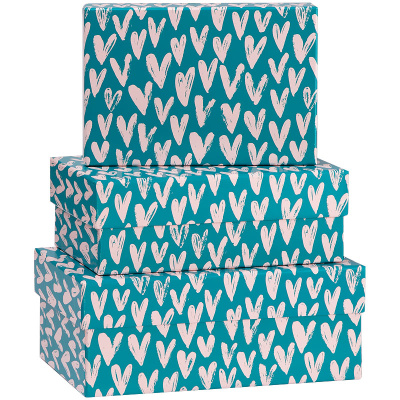 Набор прямоугольных коробок 3в1, MESHU "Hearts", (19*12*7,5-15*10*5см)