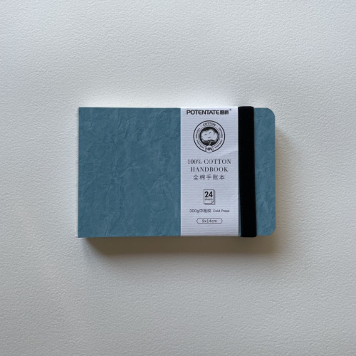 Скетчбук для акварели Potentate 9x14 см 24 л 300 г, 100% хлопок, голубой