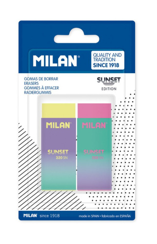 Набор ластиков Milan "320 Sunset" 2 шт, в блистере, 6,1 х 2,3 х 1,2 см