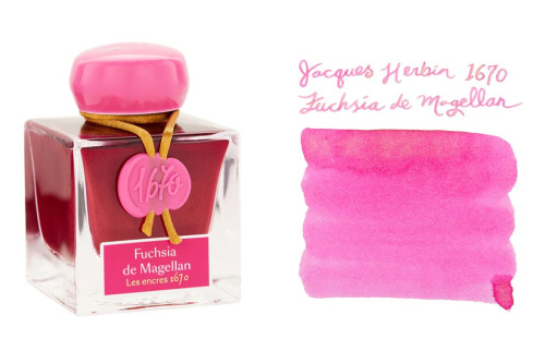 Чернила Herbin Prestige 1670, в банке 50 мл, Fuchsia de Magellan Розовый с золотыми блестками