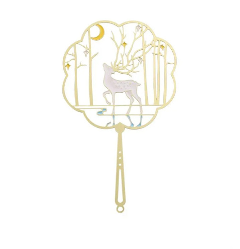 Закладка-веер для книг с подвеской "Великолепный белый олень" (нержавеющая сталь)