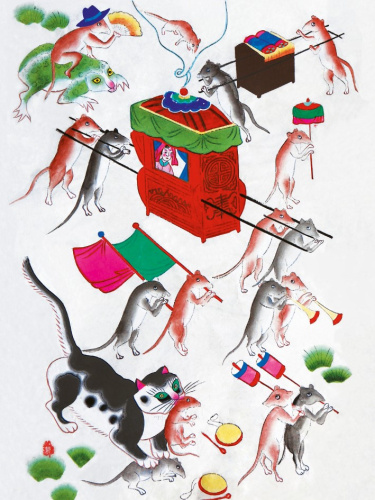 Открытка Новогодняя картинка. Мышка едет на свадьбу.