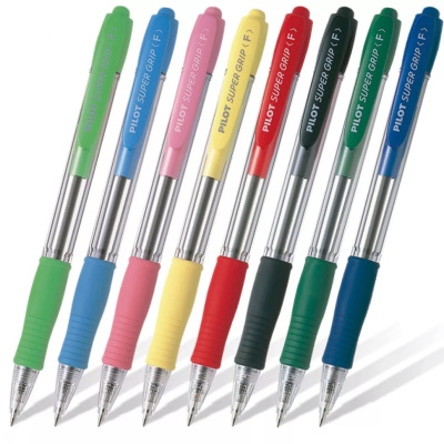 Ручка шариковая автомат Pilot "Super Grip" 0,7 мм, цвет синий, корпус голубой