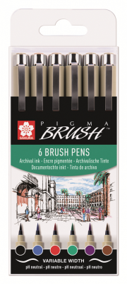 Набор капиллярных ручек Sakura "PIGMA BRUSH" 6 цв