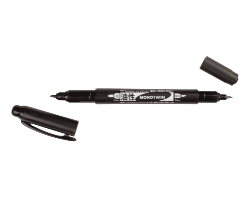 Линер Tombow MONO Twin, двусторонний 0.8 мм и 0.4 мм, масляные чернила, водостойкие, черный