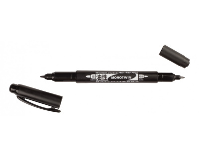 Линер Tombow MONO Twin, двусторонний 0.8 мм и 0.4 мм, масляные чернила, водостойкие, черный