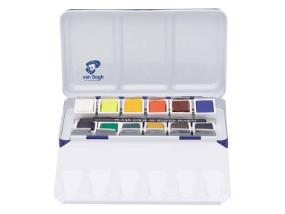 Набор акварели Talens "Van Gogh" National Gallery 12 цв в кюветах, металлическая коробка