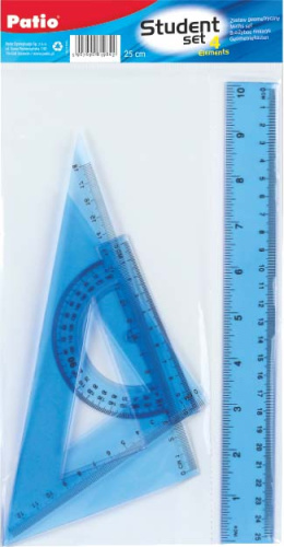Наборе для черчения Patio (линейка 25 см, 2 треугольника, транспортир) с европодвесом.