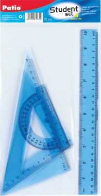 Наборе для черчения Patio (линейка 25 см, 2 треугольника, транспортир) с европодвесом.