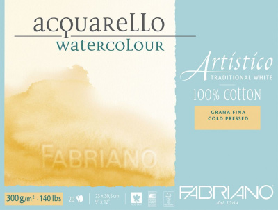 Альбом-склейка для акварели Fabriano "Artistico" Фин 23x30,5 см 20 л 300 г 100% хлопок, хол. пресс
