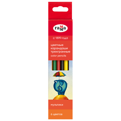 Набор карандашей цветных Гамма "Мультики" 6 цв., трехгранные, заточен., картон. упак., европодвес