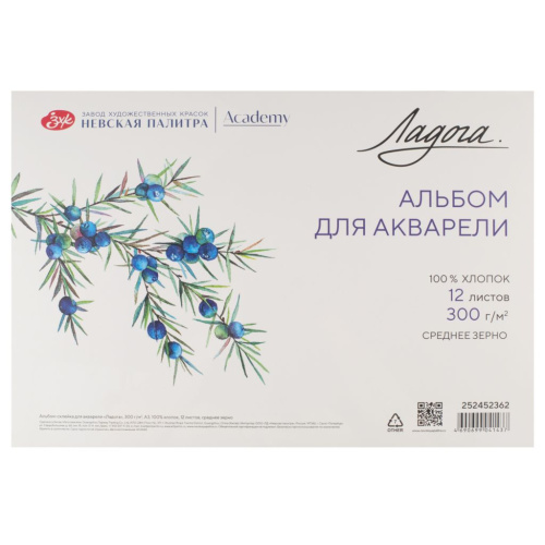 Альбом-склейка для акварели "Ладога" А5 12 л 300 г, 100% хлопок, среднее зерно