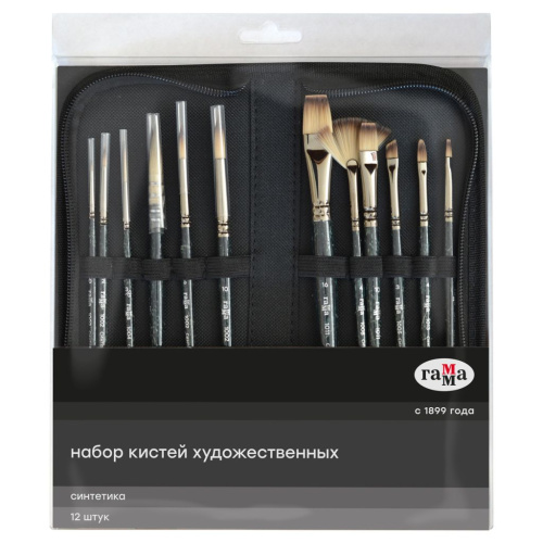 Набор кистей синтетика Гамма "Модерн", 12 шт., тканевый пенал, блистер, европодвес