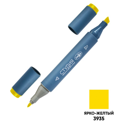 Маркер двусторонний для скетчинга Гамма "Студия", ярко-желтый, корпус трехгранный, пулевид./клиновид