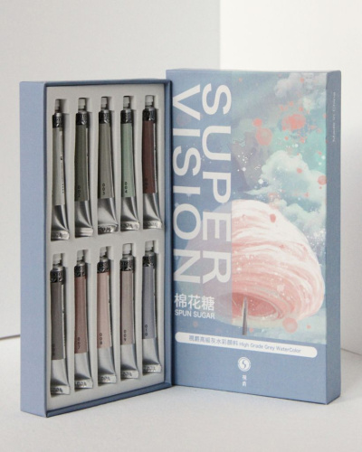 Набор акварели традиционной китайской Super Vision "Spun sugar" 10 цв*8 мл туба в картонной коробке