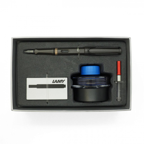Набор ручка перьевая LAMY Safari, F, Умбра+Картр. черн.+чернила син.+конвертер