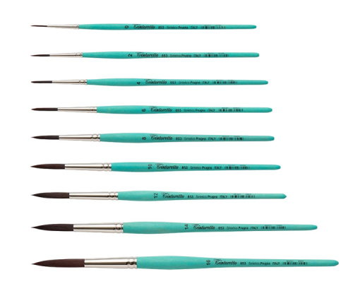 Кисть синтетика круглая, длинной ворс "Tintoretto Prugna" на короткой ручке