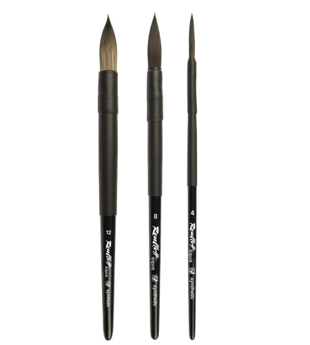 Кисть имитация белки круглая Roubloff "Aqua Black" ручка короткая черная, покрытие обоймы soft-touch