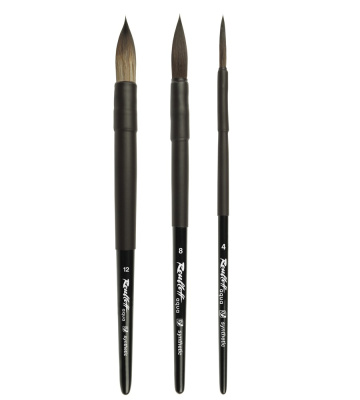 Кисть имитация белки круглая Roubloff "Aqua Black" ручка короткая черная, покрытие обоймы soft-touch