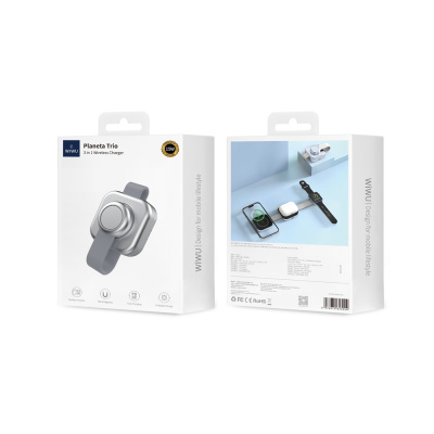 Беспроводное зарядное устройство WIWU Planeta Trio 15W 3 в 1 для iPhone/Apple Watch/AirPods (Wi-W031) (серебристый)
