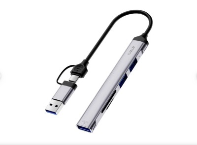 Адаптер Wiwu Zolo 5 в 1 USB/Type-C на USB 2.0х2/USB 3.0/SD/TF (Wi-HB003) (Grey)