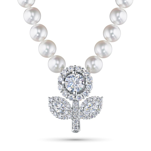 Колье из белого золота с бриллиантами и жемчугом культивированным э0952кл07210403