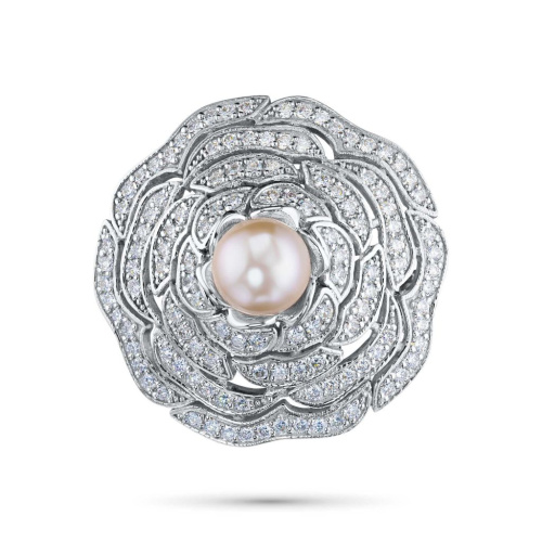 Брошь из белого золота с бриллиантами и жемчугом э0952бш03220405