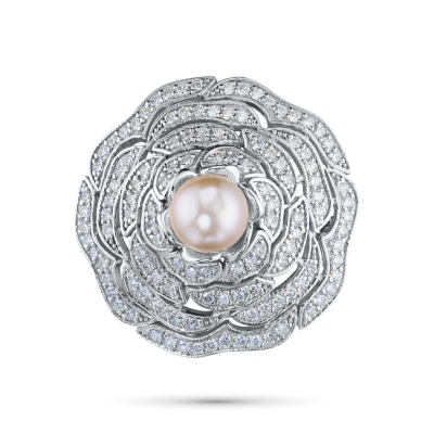 Брошь из белого золота с бриллиантами и жемчугом э0952бш03220405