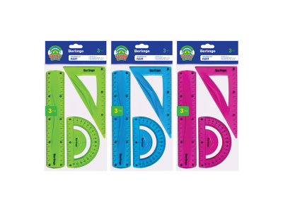 Набор чертежный средний Berlingo "Flexy" (треуг.14см, линейка 20см, трансп.) гибкий, ассорти, европ