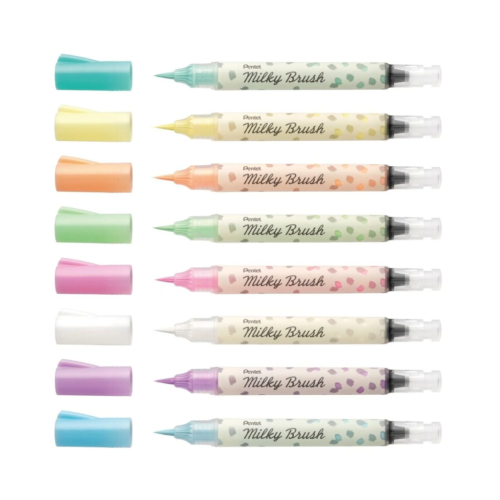 Маркер-кисть Pentel "Milky" с кнопкой подкачки чернил XGFH в блистере 1-10 мм кисть, голубой пастель